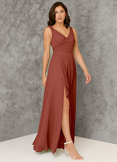 Azazie Kori Bridesmaid Dresses Auburn A-Line Pleated Chiffon Dress image1