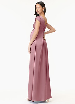 Azazie Allessia Maternity Bridesmaid Dresses A-Line Pleated Stretch Satin Floor-Length Dress image4