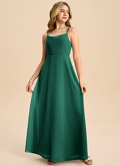 Azazie Shale Junior Robe Trapèze en Mousseline de soie Arc émeraude image4