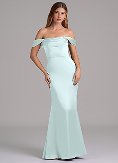 Azazie Miley Bridesmaid Dresses Sea Glass Mermaid Off the Shoulder Stretch Satin Convertible Dress image3