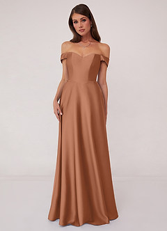 Barbie ♥ Azazie Brautjungfernkleider Wandelbar A-Linie Schulterfrei Stretch-Satin Kleid Bronzer image1
