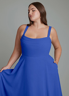 Azazie Shaude Bridesmaid Dresses Royal Blue A-Line Pleated Chiffon Dress image11