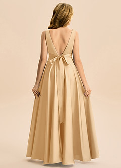 Azazie Gabby Junior A-Linie Plissee Stretch-Satin Kleid Gold image6