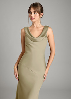 Azazie Rylina Bridesmaid Dresses Moss Green Mermaid Stretch Satin Dress image3
