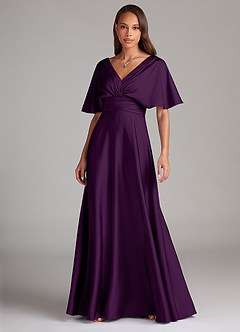 Azazie Pamela Robes de demoiselle d'honneur Robe Trapèze en Satin extensible Plissée Grain De Raisin image1
