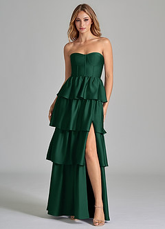 Azazie Faye Bridesmaid Dresses Dark Green A-Line Ruched Stretch Satin Dress image4