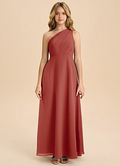 Azazie Phaedra Junior Jurk van Chiffon met A-Lijn Geplooid Terracotta image4