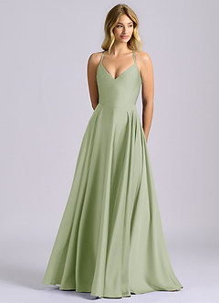 Azazie Truce Bridesmaid Dresses Dusty Sage A-Line Stretch Satin Dress image1