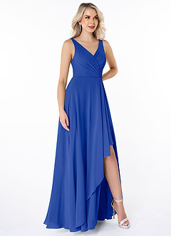 Azazie Calvi Bridesmaid Dresses Royal Blue A-Line Ruched Chiffon Dress image3