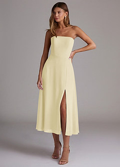Azazie Wren Brautjungfernkleider A-Linie Schulterfrei Chiffon Kleid Zitronensorbet image1
