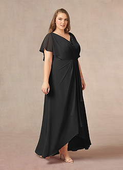 Azazie Eliza Mother of the Bride Dresses Black A-Line V-Neck Pleated Chiffon Dress image4