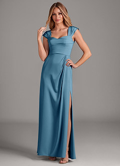 Azazie Laila Jurken voor bruidsmeisjes Jurk van Stretch Satijn met A-Lijn Geplooid Bermuda image3