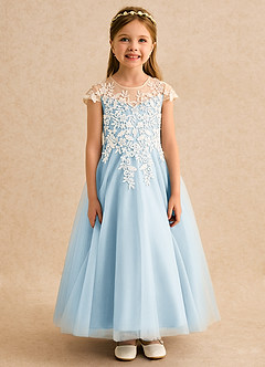 Azazie Dandelion Flower Girl Dresses Sky Blue Ball-Gown Lace Dress image4