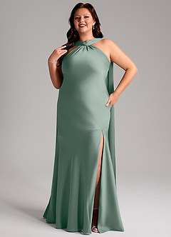 Azazie Kinsley Bridesmaid Dresses Silver Sage Mermaid Side Slit Stretch Satin Dress image11