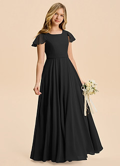 Azazie Cady Junior Black A-Line Pleated Chiffon Dress image3