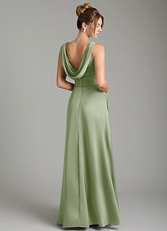 Azazie Karina Bridesmaid Dresses Dusty Sage A-Line Pleated Stretch Satin Dress image5