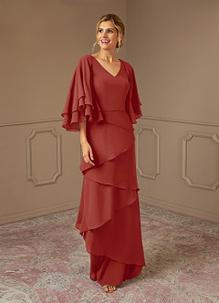 Azazie OHara Mother of the Bride Dresses Terracotta A-Line V-Neck Chiffon Dress image1