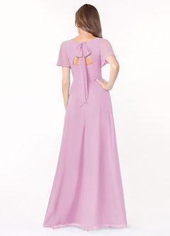 Azazie Kimber Bridesmaid Dresses Candy Pink A-Line Flounce Sleeve Chiffon Dress image2