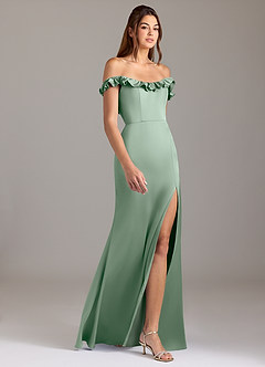 Azazie Callie Bridesmaid Dresses Agave A-Line Ruched Stretch Satin Convertible Dress image6