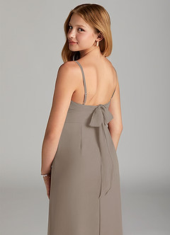 Azazie Mai Junior Taupe Sheath Pleated Chiffon Dress image6
