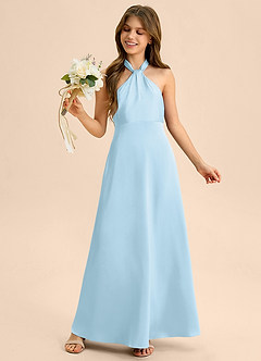 Azazie Beah Junior Robe Trapèze en Satin extensible Plissée Bleu Ciel image2