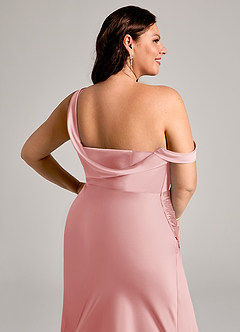 Azazie Madelyn Robes de demoiselle d'honneur Robe Sirène Convertible en Satin extensible Une épaule Rose Poudré image14