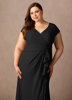 Azazie Tana Venta final Vestido de Negro de Crepé elástico de Corte Sirena con Cuello en V plisado image10