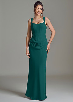 Azazie Niamh Bridesmaid Dresses Peacock Mermaid Corset Chiffon Dress image5