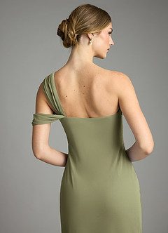 Azazie Tati Final Sale Pistachio Sheath Off the Shoulder Mesh Dress image6