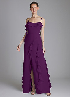 Azazie Malia Bridesmaid Dresses Grape Sheath Ruched Chiffon Dress image4