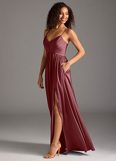 Azazie Alia Robes de demoiselle d'honneur Robe Trapèze en Satin extensible Plissée Rose Du Désert image6