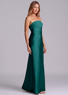 Azazie Ailanie Brudtärnklänningar Klä av Tubklänning i Stretch Satin Axelbandslös Påfågelblå image4