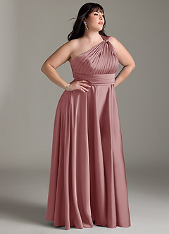 Azazie Charlize Bridesmaid Dresses Dusty Rose A-Line One Shoulder Stretch Satin Dress image12
