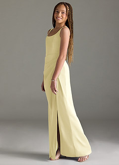 Azazie Mero Junior Lemon Sorbet Mermaid Pleated Stretch Satin Dress image4