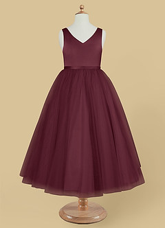 Azazie Marybell Blumenmädchenkleider A-Linie Schleifen Tüll Kleid Cabernetrot image5