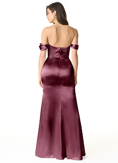 Azazie Liv Bridesmaid Dresses Cabernet Sheath Off the Shoulder Metallic Satin Convertible Dress image4
