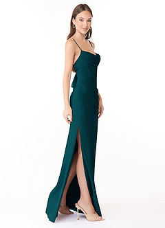 Azazie Mai Bridesmaid Dresses Pine Sheath Pleated Chiffon Dress image3