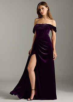 Azazie Amyra Bridesmaid Dresses Grape Sheath Off the Shoulder Velvet Convertible Dress image7