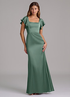 Azazie Elkie Brudtärnklänningar Klä av Sjöjungfru i Stretch Satin Fyrkantig halsringning Eukalyptus image1