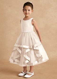 Azazie Posy Flower Girl Dresses White Alabaster A-Line Beaded Tulle Dress image3
