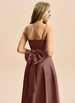 Azazie Rumi Junior Jurk van Stretch Satijn met A-Lijn Geplooid Espresso image6