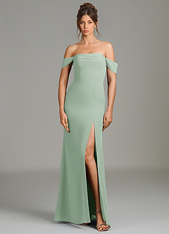 Azazie Charmaine At-home Try On Dresses Agave A-Line Off the Shoulder Chiffon Dress image3