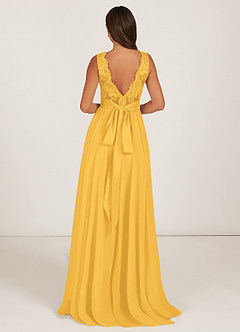 Azazie Gertrude Bridesmaid Dresses Marigold A-Line Lace Chiffon Dress image2