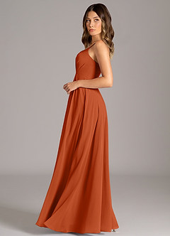 Azazie Amani Bridesmaid Dresses Burnt Orange A-Line Pleated Chiffon Dress image3
