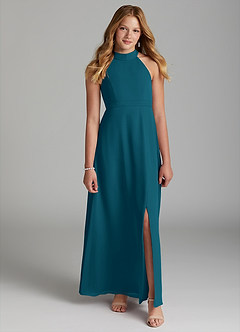 Azazie Clarice Junior Ink Blue A-Line Side Slit Chiffon Dress image4