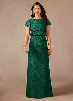 Azazie Lehi Mother of the Bride Dresses Emerald A-Line Boatneck Floral Burnout Dress image4