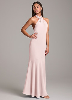 Azazie Lorena 신부 들러리 드레스 인어 주름진 쉬폰 바닥 길이 드레스 image5