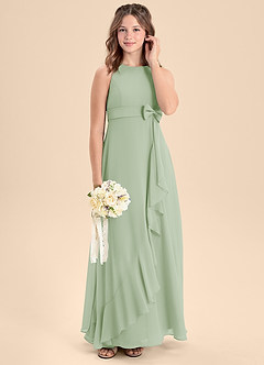 Azazie Lilenne Junior A-Linie Schleifen Chiffon Kleid Staubiger Salbeigrün image3