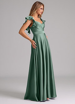 Azazie Leilani Bridesmaid Dresses Eucalyptus A-Line Ruched Stretch Satin Dress image6