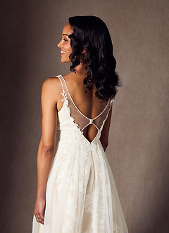 Azazie Jasmina Wedding Dresses Diamond White Champagne A-Line Sequins Tulle Dress image3